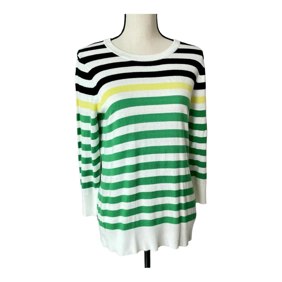 Suéter Pullover Merona Verde Rayas Bloques de Color Retro Cuello Redondo Para Mujer M Foto 4 de 4