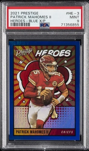 2021 PANINI PRESTIGE HEROES BLUE XTRA POINTS PATRICK MAHOMES II 119/249 PSA 9