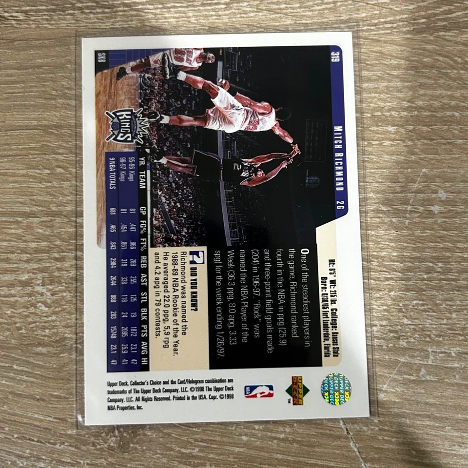 1997-98 Upper Deck Collector's Choice - #319 Mitch Richmond Sacramento Kings - Image 2 of 2