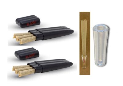 2x RAW Three Tree Cone Case with Hippie Butler  +glass cone tip