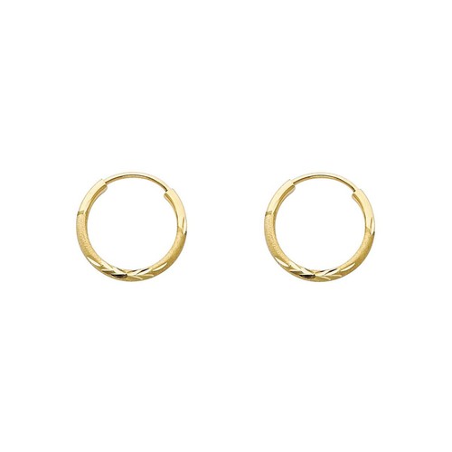 14K Yellow Gold 1.5mm Diamond Cut Hoop Earrings for girls - Picture 1 of 4
