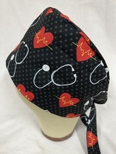 Men/Women Surgical Scrub Cap Lined Heart Beat EKG Stethoscope 100 Cotton