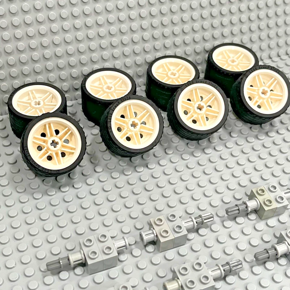 Lego Technic Ruedas + Neumáticos + Ejes Coche Camión Tamaño Mediano 56145 55978 (Lote de 8) Foto 2 de 2