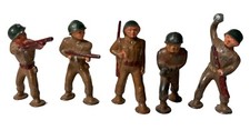 5 Vintage Pod Foot WWII Barclay US Military Infantry Toy Soldier Brown