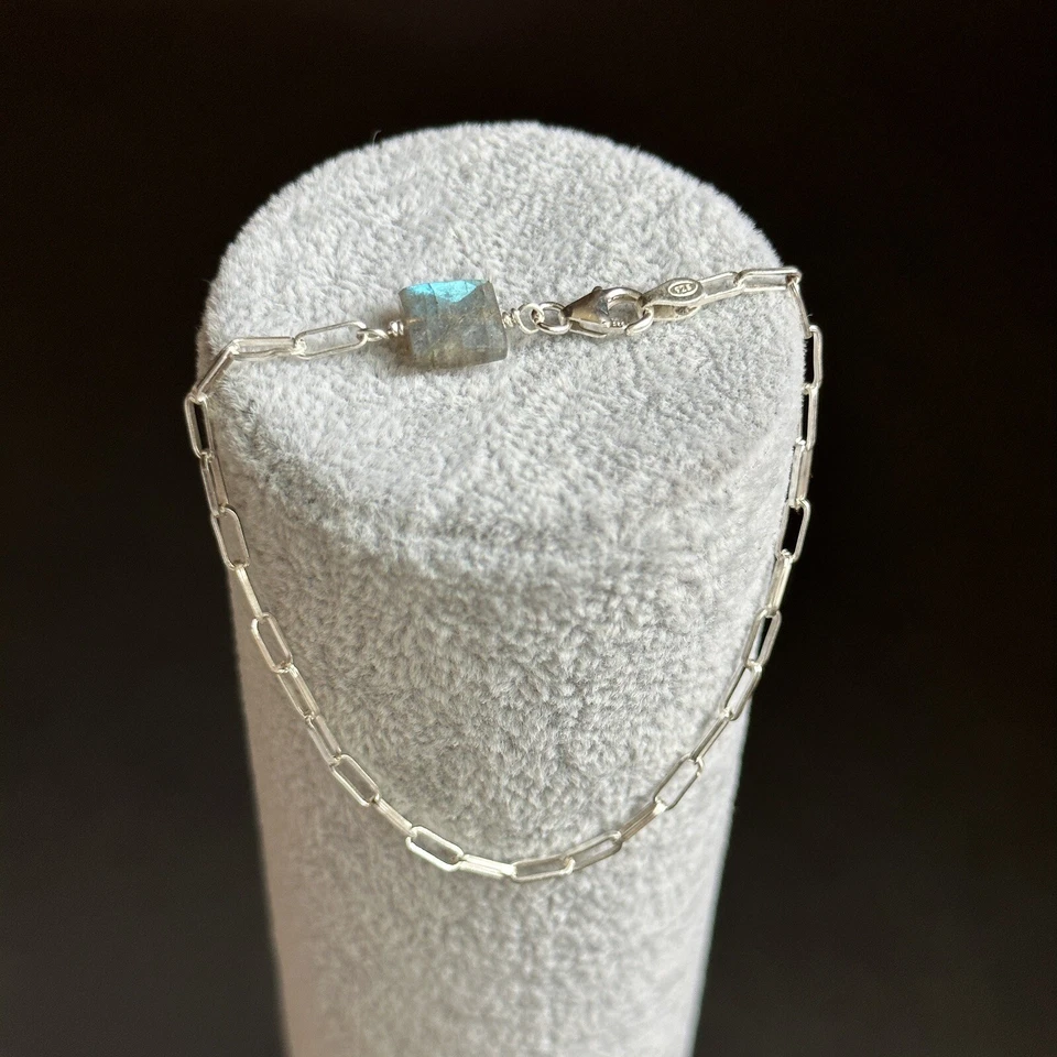 Labradorite Paper Clip Chain Bracelet Sterling Silver Gemstone Handmade Unique - Image 4 of 4