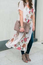 Vince Camuto Sheer Floral Dress Tunic Festival Fairy Pink Romantic Sz M