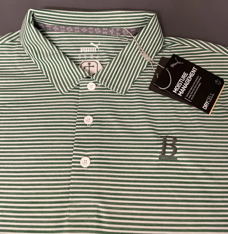 Camisa de Golf Puma Polo Caddie Rayas Grande Verde Amazon LOGO DE SALIDA NUEVA CON ETIQUETAS PRECIO DE VENTA SUGERIDO POR EL FABRICANTE $65 Foto 2 de 4
