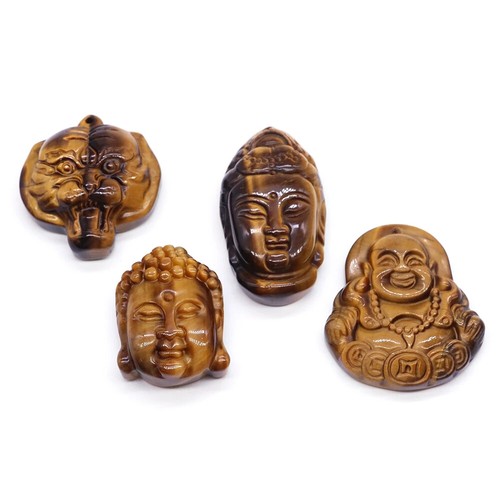 Natural Stone Tiger Eye Carving Buddha Skull Pendant Healing Energy Luck Amulet - Picture 5 of 15