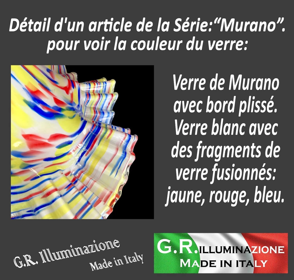 Lampe suspendue classique Verre blanc rouge jaune bleu 1 L. Ø 40 Lustre MURANO - Photo 2/3
