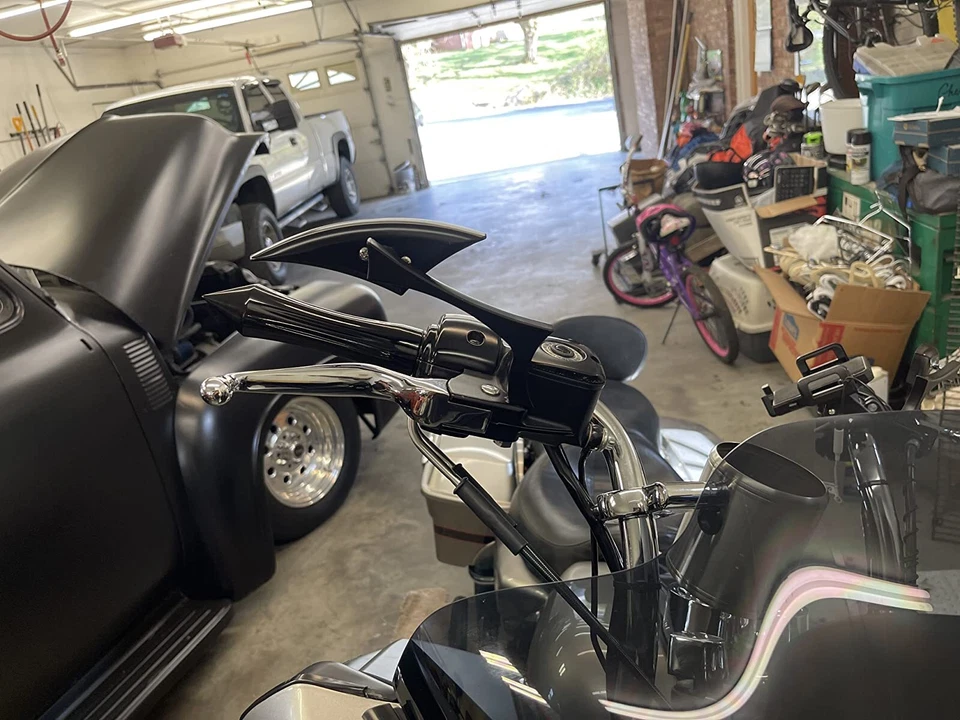 Black CNC Blade Motorcycle Mirrors + 1" Hand Grips For Honda Shadow VLX600 VT600 - Image 4 of 4