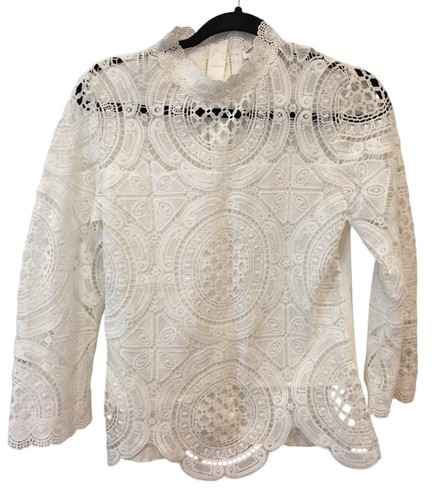 Vintage Button-Up Long Sleeve Lace Mockneck White Women's Blouse Small 70s