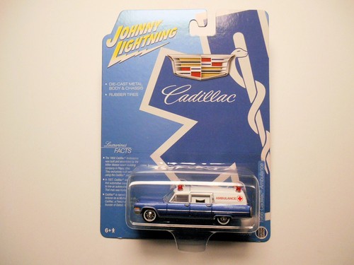 HOBBY EXCLUSIVE BLUE 1966 CADILLAC MILLER- METEOR AMBULANCE BY JOHNNY LIGHTNING