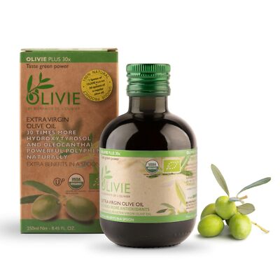 Organic High Polyphenol Rich Extra Virgin Olive Oil OLIVIE PLUS 30X 250 ml Glass