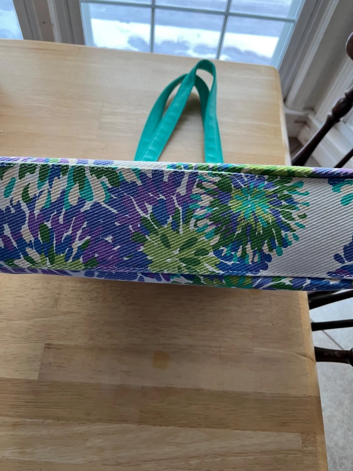 Bath & Body Works сумка с короткими ручками холст цветочный сумка бисер фиолетовый зеленый EUC тяжелая обязанность редкая - Изображение 4 из 4