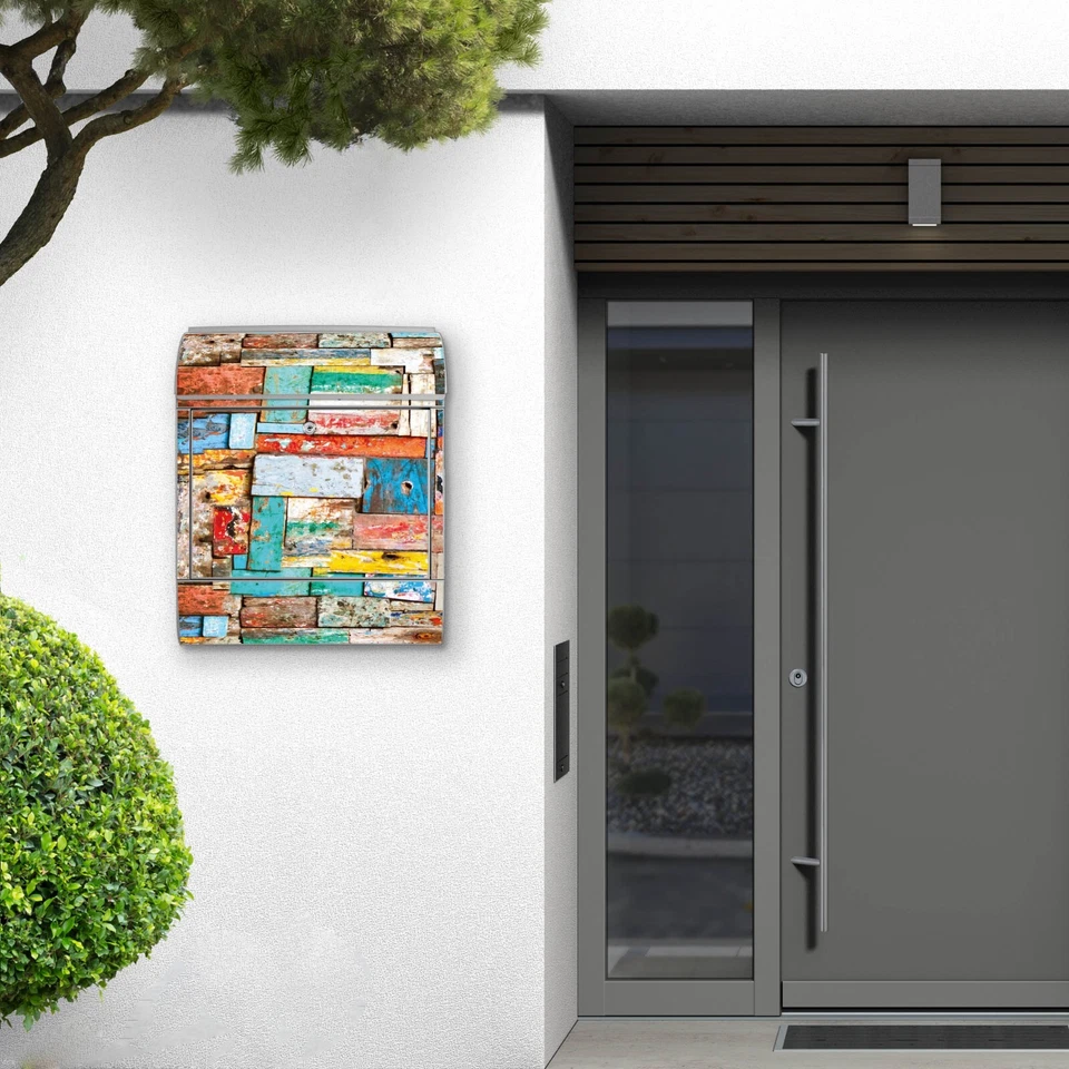 Design Briefkasten Mailbox mit eigenem Namen und Zeitungsfach Motiv Holzschindel - Bild 4 von 4