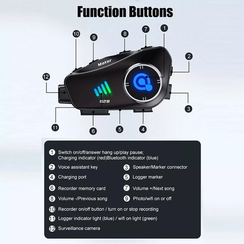 Bluetooth Motorcycle 1080P HD Camera Recorder Motorbike Helmet Headset+32GB Card - Picture 12 of 15