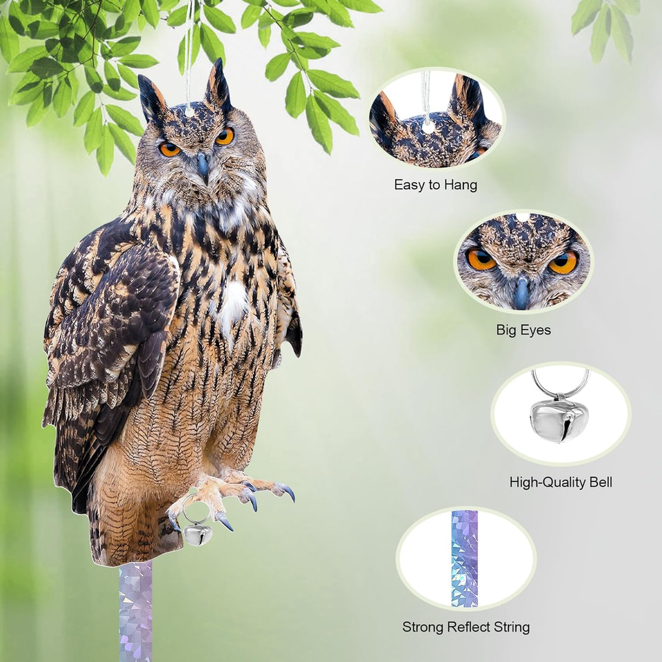 4 Pack Owl to Keep Birds Away Decoy Scare Owl Reflective Hanging