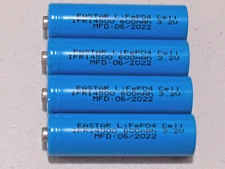 4  IFR 14500 LiFePo4 600mAh Rechargeable Battery 3.2v BUTTON TOP MFG 01/2023