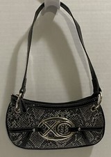 XOXO, PURSE WITH HANDLES, SILVER  BLACK, 8" WIDE  4" TALL, 2 ZIP COMPARTMENTS,