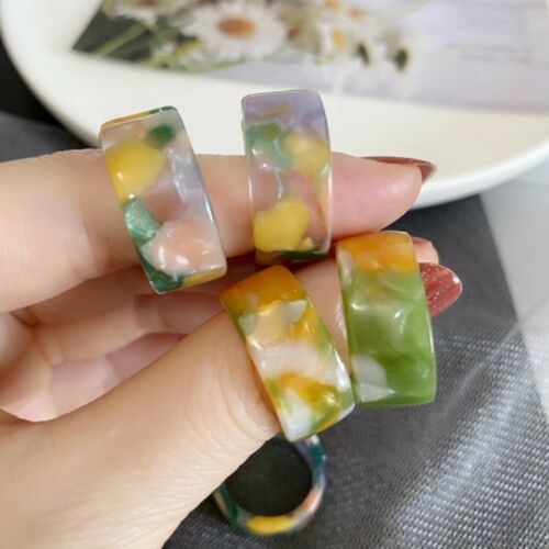 5Pcs/set Summer Colorful Resin Acrylic Finger Rings Adjustable Women Jewellery - Picture 1 of 6