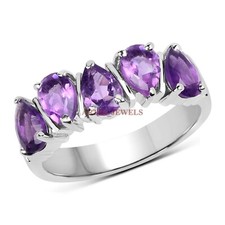 Natural Amethyst Gemstone with 14K White Gold Plated Silver Women's Ring 3751