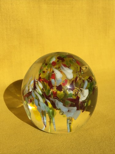 Vintage Colourful Lampwork Confetti Art Glass Paperweight Pontil Mark Unsigned - Picture 4 of 8
