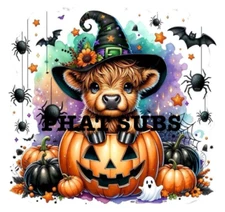 20oz Sublimation Tumbler Wrap Spooky Highland Cow Ready To Press Heat Transfer