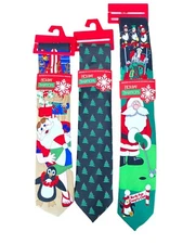 3 Men's Christmas Holiday Ties Golf Trees Santa on Beach Hallmark Set New