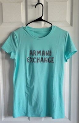 Armani Exchange Turquoise T-shirt with  AX logo women Size M New!