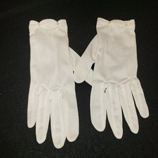 VTG Gloves White Seed Pearls Detailed Gathering Girls Size M  approx 8" x 3.5" 