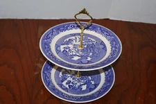ROYAL CHINA WILLOWWARE BLUE WILLOW 2 TIER TIDBIT TRAY OR DESSERT TRAY