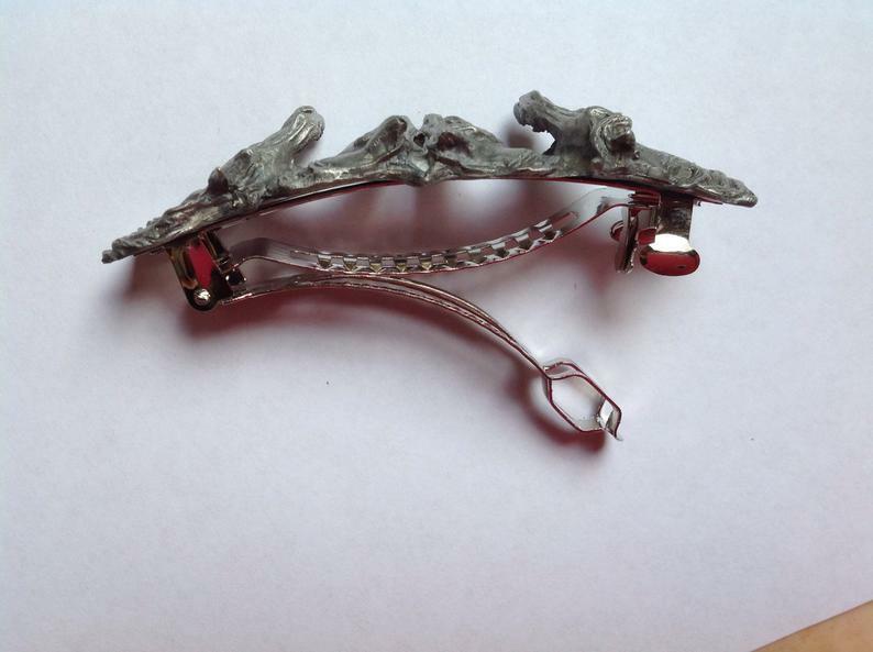 FOUR HORSES scarf clip barrette Pewter hair clip antique  display picture 1