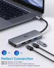 6 in 1 USB C Docking Station Dual 4K HDMI,3 USB, PD Charging Port,Thunderbolt