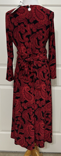 NWT Tommy Hilfiger size 4 red black paisley long sleeve fit & flare dress - Picture 4 of 8