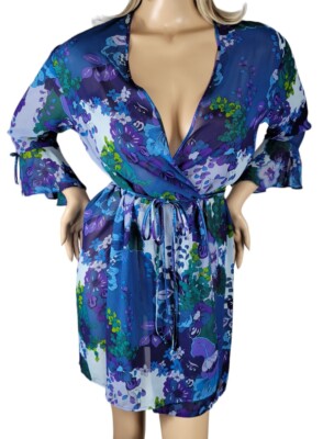 Free People Drift Away Vintage Boho Style Sheer Wrap Robe Floral Sz L Bohemian