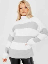 UK LADIES WOMENS CHUNKY KNITTED STRIPED CASUAL BAGGY WINTER OVERSIZED JUMPER TOP