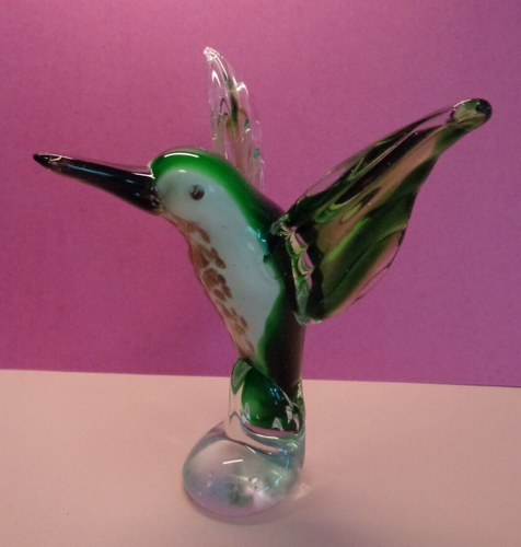 Colibrì volante verde/oro fatto a mano💗Statuina in vetro artistico stile Murano - Foto 5 di 9
