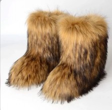 Women Faux Fur Boots Fluffy Plush Warm Mid Calf Snow Boots Fashion Furry Boots