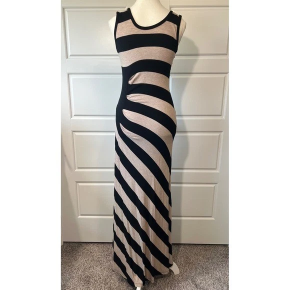Maxi Vestido Kensie a Rayas Sin Mangas Informal Vestido de Fiesta Negro Beige Talla S Foto 4 de 4
