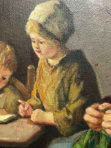 Antico ritratto dipinto olio madre figli tedesco americano Nic Nicholas Lenz - Foto 17 di 24