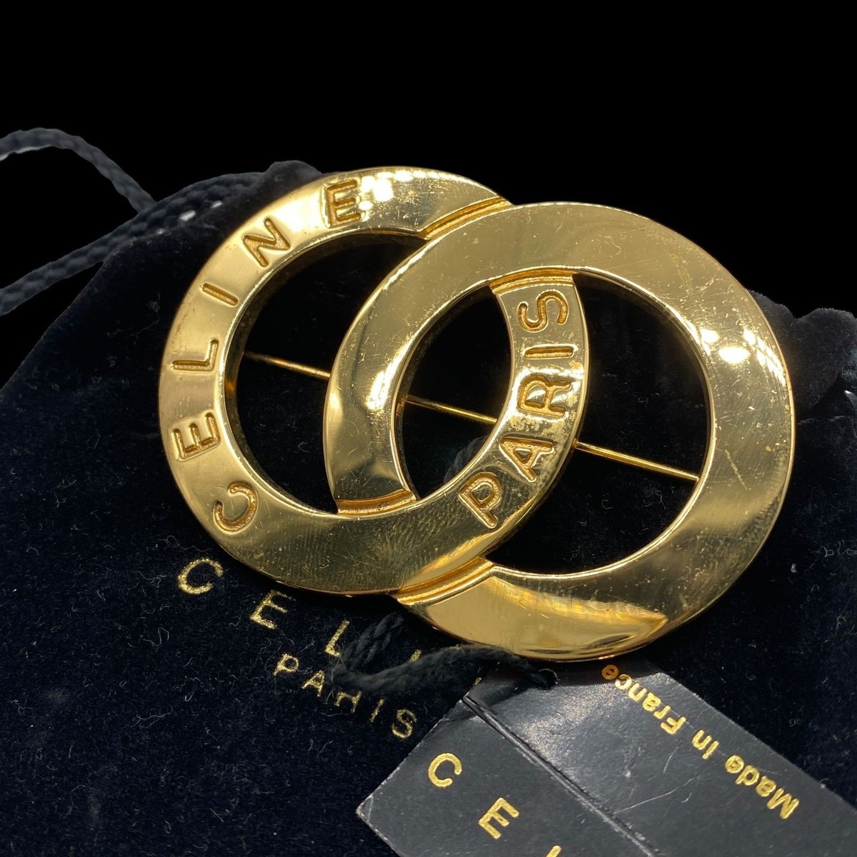 Celine Necklace Large Circle Logo Brooch Gold Accessory Engraved