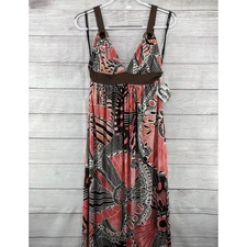 NEW VTG Baby Phat Floral Maxi Dress V-Neck Sz L Pink Brown Y2K Boho 90's Retro