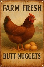 Funny Chicken Coop Tin Metal Signs Home D cor 8x12, Farm Fresh Butt Nuggets, Chi