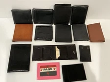 Men’s Leather Wallets Lot Of 14, Bifold, Trifold, Billfold, Brown Black