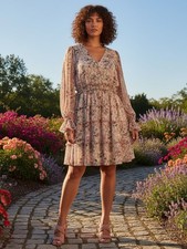 Torrid Floral Chiffon Tiered Ruffle Bell Sleeve Mini Dress Size 1 Lined Boho