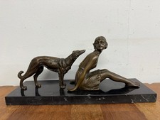 Art Deco Bronze & Marmor Skulptur - Dame & Hund - signiert Chiparus