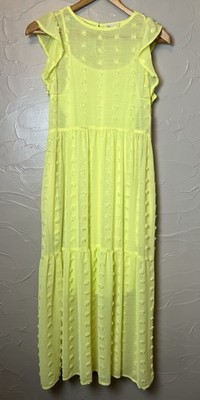 So Colorful Boho Pom Pom Summer Dress Gauzy Maxi Midi Coquette Women Size Small