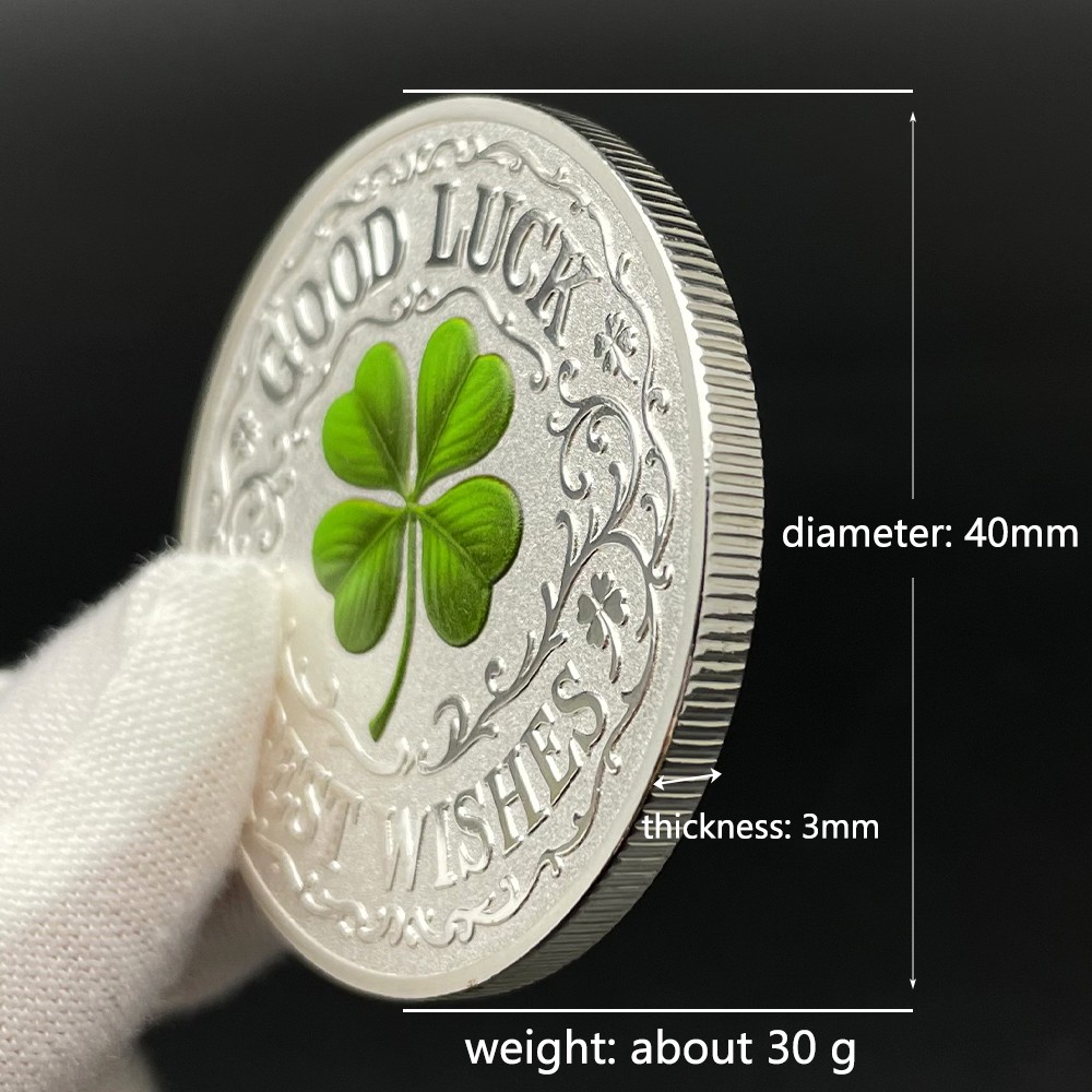 Four Leaf Clover Lucky Coin Best Wishes Silver Coin Collectibles Gift for Lovers