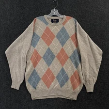 Pringle Of Scotland Sweater Men's Large Beige Argyle 100% Cashmere Made Scotland