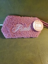 Victoria's Secret PINK Cozy Plush Sherpa Fleece Beauty Bag Wristlet Logo NEW